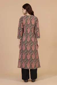 Baagh Print Gathered Dress with Lace & Handwork image 5
