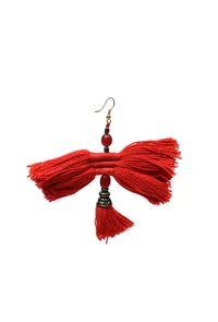 Eliana Red Tassels Thread Earrings image 3