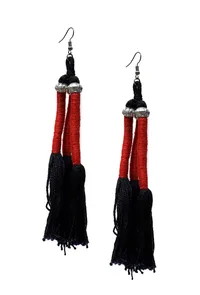Red and Black Thread Tassels Earrings image 2