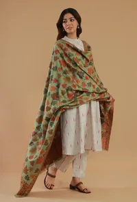 Green Kashmiri Chinar Kani Woollen Shawl image 1