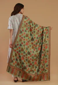 Green Kashmiri Chinar Kani Woollen Shawl image 4