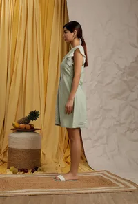 Pista Green Cotton Schiffli Front Buttoned Skater Dress image 4