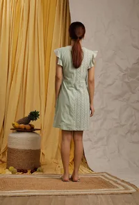 Pista Green Cotton Schiffli Front Buttoned Skater Dress image 5