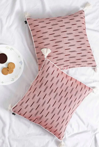 Set of 2: Candy Pink Ikat Cotton Cushion Covers