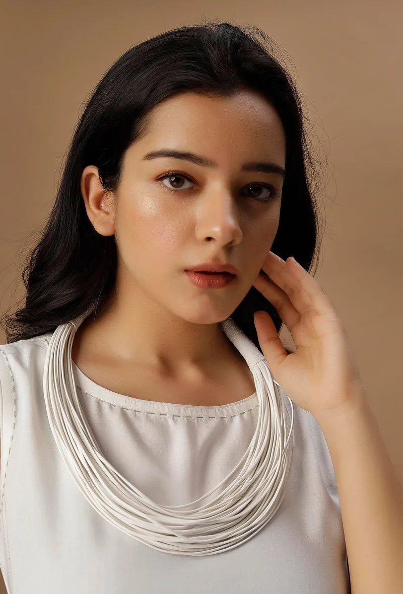 Irish White Cruelty Free Leather Layered Necklace