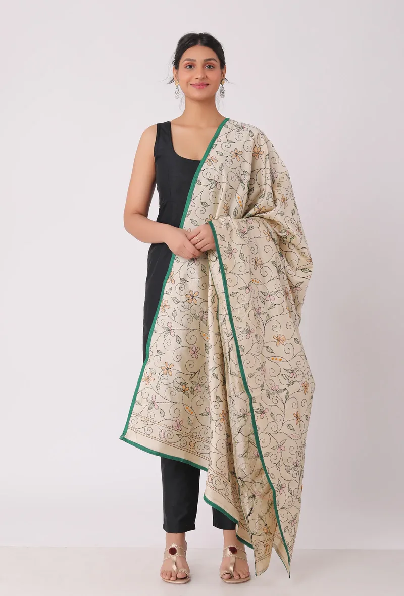 Urmi hand embriodered kantha silk dupatta