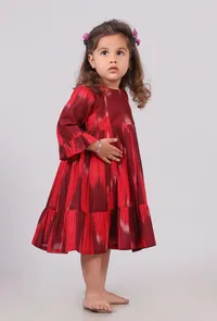 Red Maroon Ikat Flared Dress image 2