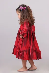 Red Maroon Ikat Flared Dress image 4