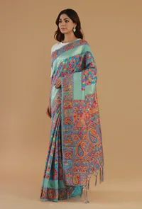 Blue Kani Weave Silk Wool Saree with Unstitched Blouse image 4
