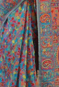 Blue Kani Weave Silk Wool Saree with Unstitched Blouse image 6