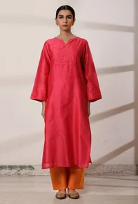 Scarlet Pink Chanderi Woven Kurta image 1