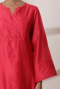 Scarlet Pink Chanderi Woven Kurta image 6
