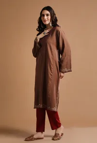 Sanguine Brown Kashmiri Sozni Embroidery Phiran-Free Size image 3