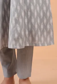 Set Of 2: Cadet Grey Cotton Woven Kalidar Dress With Narrow Pants image 6