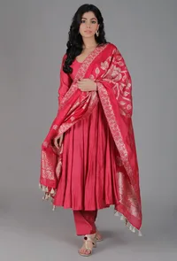 Brick Red Chanderi Brocade Dupatta image 1