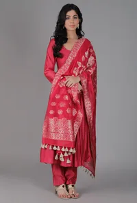 Brick Red Chanderi Brocade Dupatta image 2