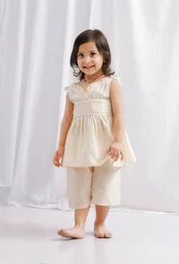 Set of 2: Yellow Striped Cotton Top with Yellow Striped Cotton Shorts image 1