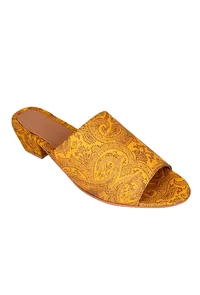Mustard Yellow Brocade Block Heels image 4
