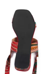 Scarlet Red Kalamkari Tie Up Heels image 3