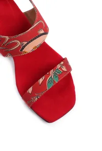 Scarlet Red Kalamkari Tie Up Heels image 4