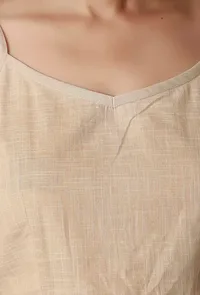 Set Of 2- Beige Cotton Slub Crop Top with Beige Cotton Slub Flared Pants image 5