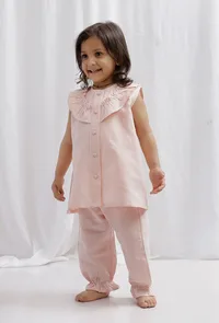 Set of 2: Orange Striped Cotton Top with Orange Striped Cotton Pants image 2