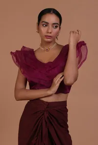 Light Purple Color Organza Plain Blouse image 4