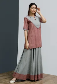 Plum-Grey Hand-Block Printed Short Kurti image 3