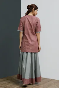Plum-Grey Hand-Block Printed Short Kurti image 4