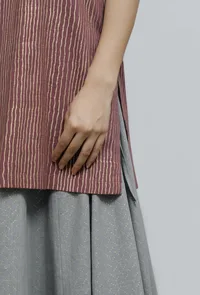 Plum-Grey Hand-Block Printed Short Kurti image 6