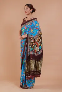 Blue & Brown Digital Print Modal Silk Saree image 5