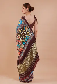 Blue & Brown Digital Print Modal Silk Saree image 6