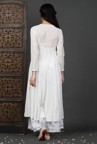 Set of 2: White Kalidar Cotton Kurta And Printed Culottes image 4