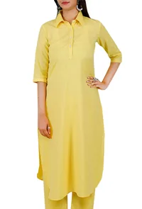 Yellow Pure Cotton Pathani Kurta image 2