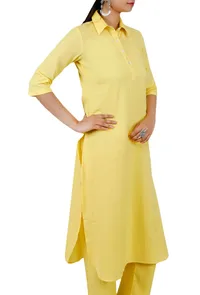 Yellow Pure Cotton Pathani Kurta image 3