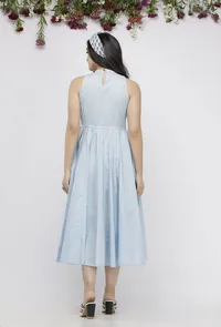 Blue Plain Cotton Tasseled Anarkali image 4