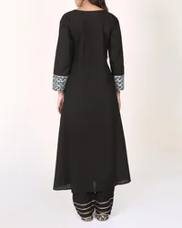 Set of 2 - Black Ajrakh Print Handloom Cotton Angrakha And Palazzo Set image 4