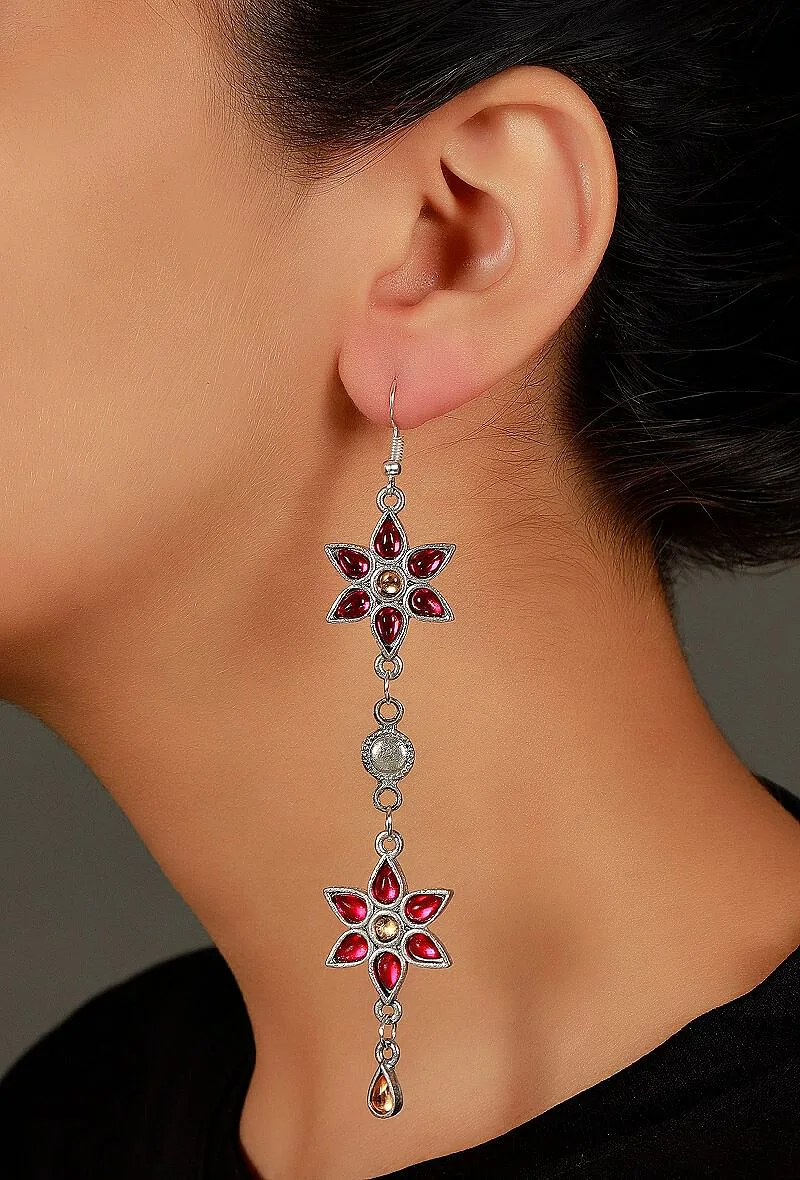 Fuschia German Silver Afghan Earrings