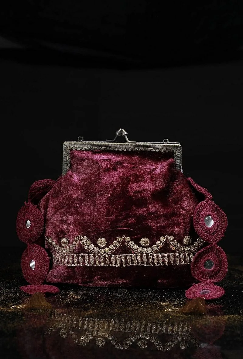 Plum Wine Velvet Sling Potli Bag