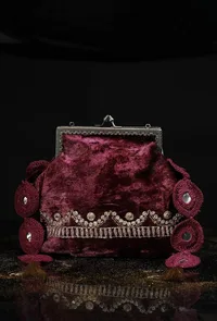 Plum Wine Velvet Sling Potli Bag image 1