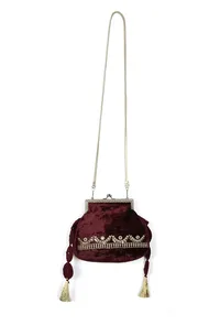 Plum Wine Velvet Sling Potli Bag image 2