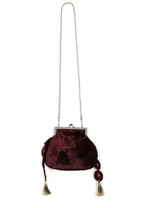 Plum Wine Velvet Sling Potli Bag image 3