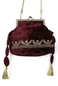 Plum Wine Velvet Sling Potli Bag image 4