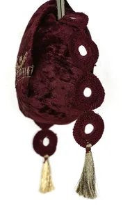 Plum Wine Velvet Sling Potli Bag image 6