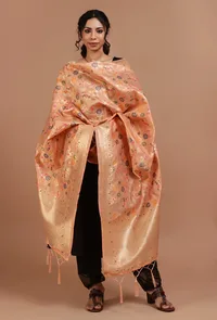 Peach Color Semi Silk Dupatta With Zari Weaving image 1