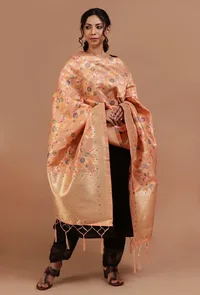 Peach Color Semi Silk Dupatta With Zari Weaving image 2