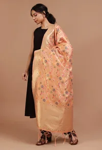 Peach Color Semi Silk Dupatta With Zari Weaving image 3