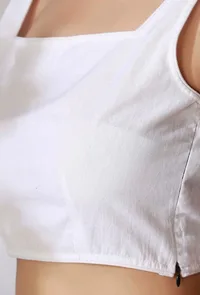 Set Of 2- White Cotton Crop Top with White Cotton Pants With Pockets image 5