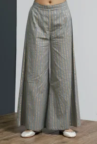 Grey Hand-Block Stripe Printed Palazzo image 1