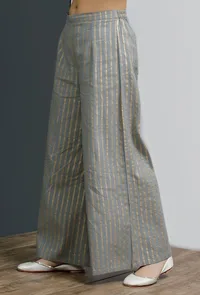 Grey Hand-Block Stripe Printed Palazzo image 2